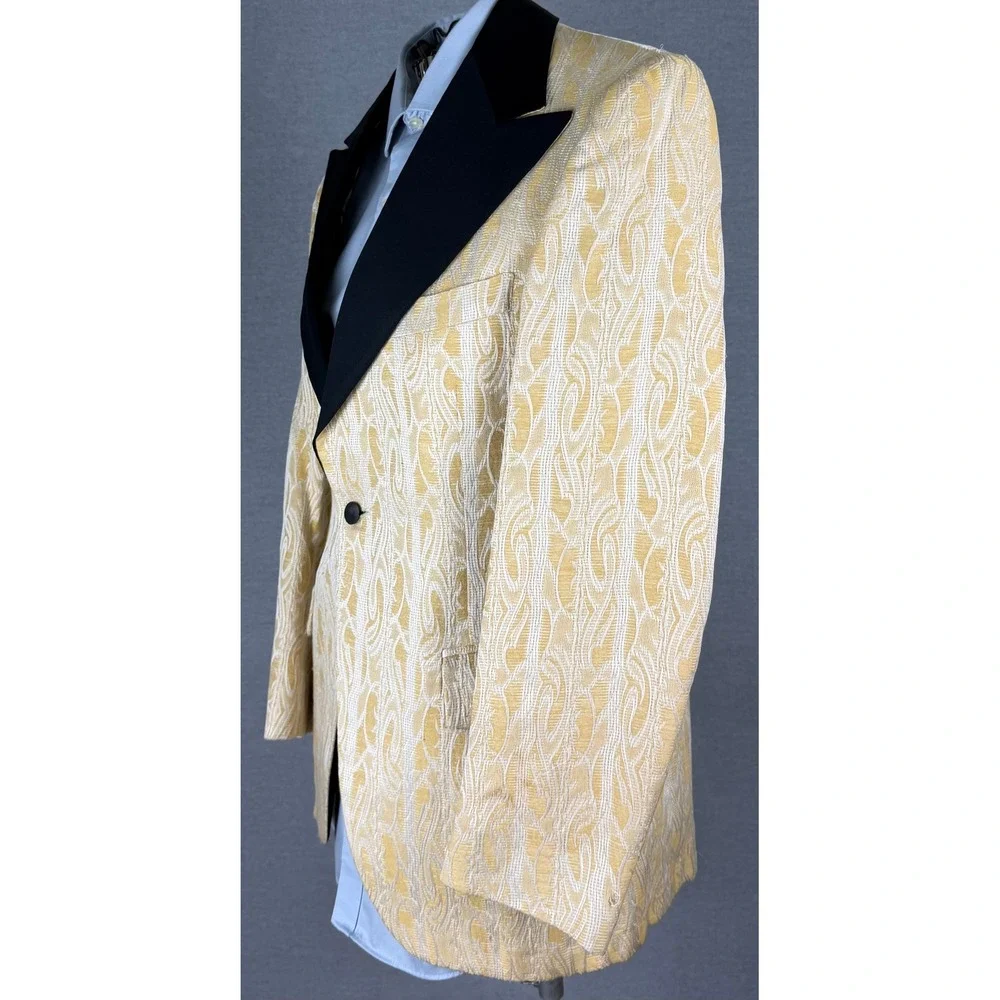 Vintage 50s‎ Delton Dinner Jacket Gold Jacquard Tuxedo Blazer Peak Lapel 38L